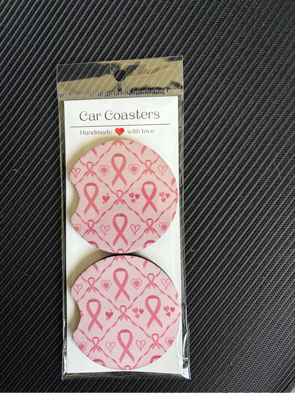Breast Cancer Pink Ribbon Car Coaster Set - NWT